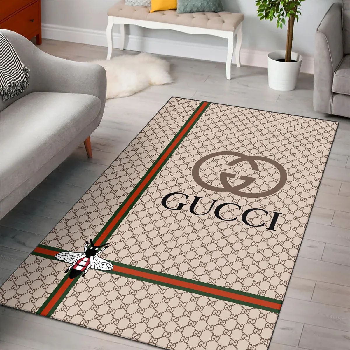 Gucci Bee Beige Luxury Fashion Brand Rug Area Carpet Door Mat Home Decor