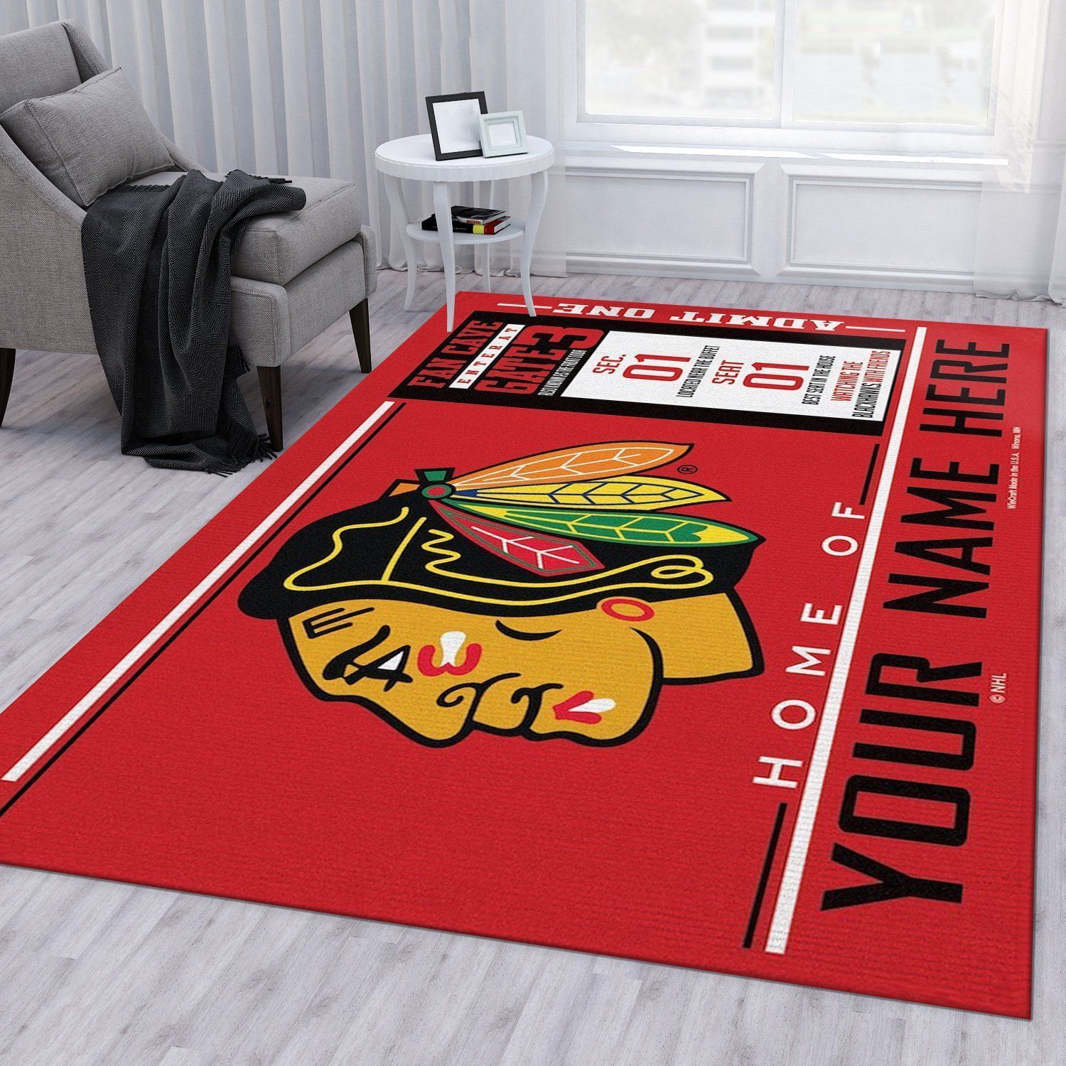 Customizable Chicago Blackhawks Wincraft Personalized Nhl Type 7813 Rug Area Carpet Living Room Home Decor