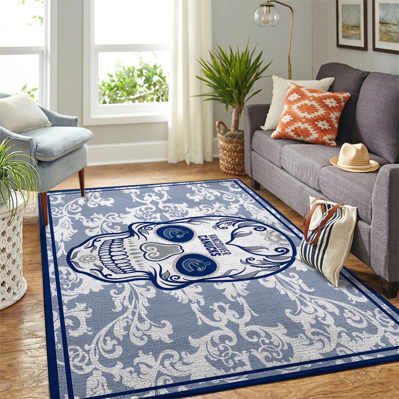 Vancouver Canucks Nhl Team Logo Skull Flower Type 7825 Rug Home Decor Area Carpet Living Room
