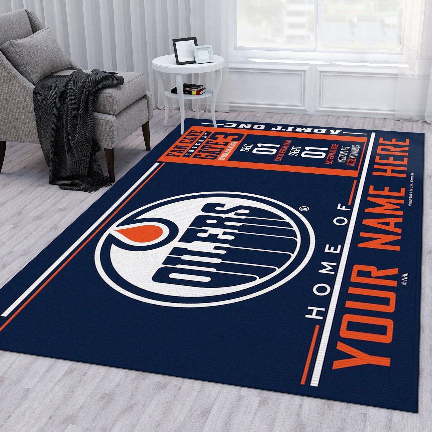 Customizable Edmonton Oilers Wincraft Personalized Nhl Type 7837 Rug Area Carpet Home Decor Living Room
