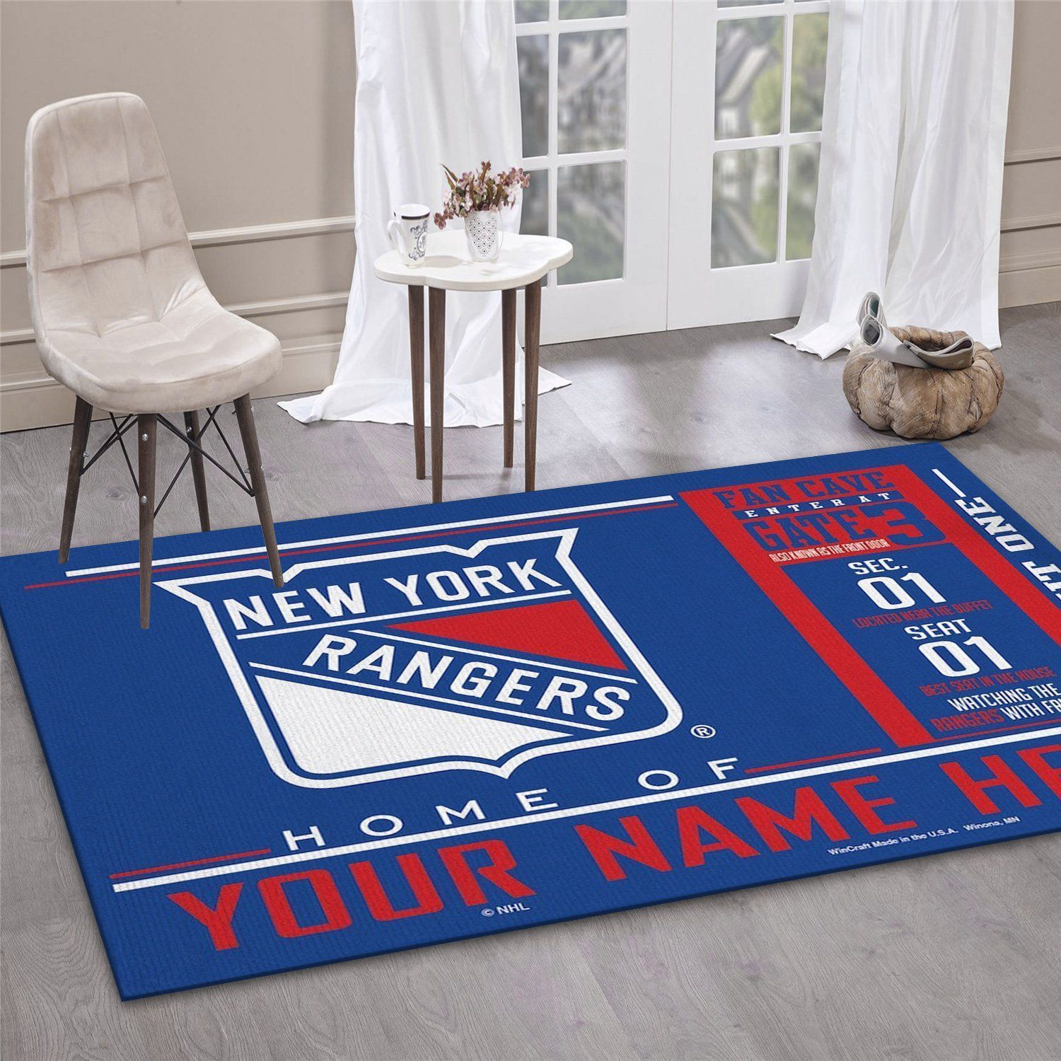 Customizable New York Rangers Wincraft Personalized Nhl Type 7838 Rug Area Carpet Living Room Home Decor