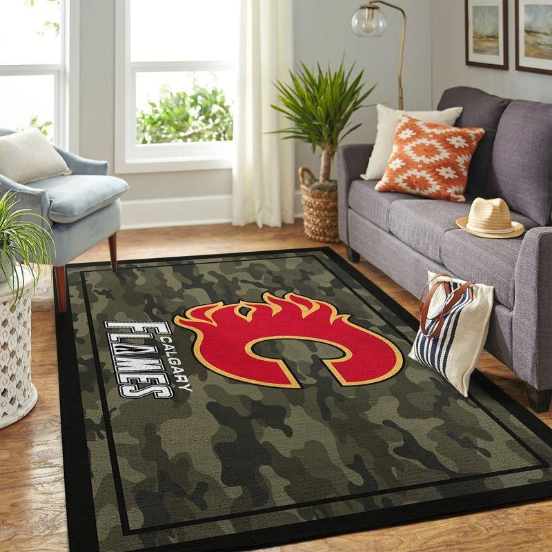 Calgary Flames Nhl Team Logo Camo Style Custom Type 7839 Rug Home Decor Area Carpet Living Room
