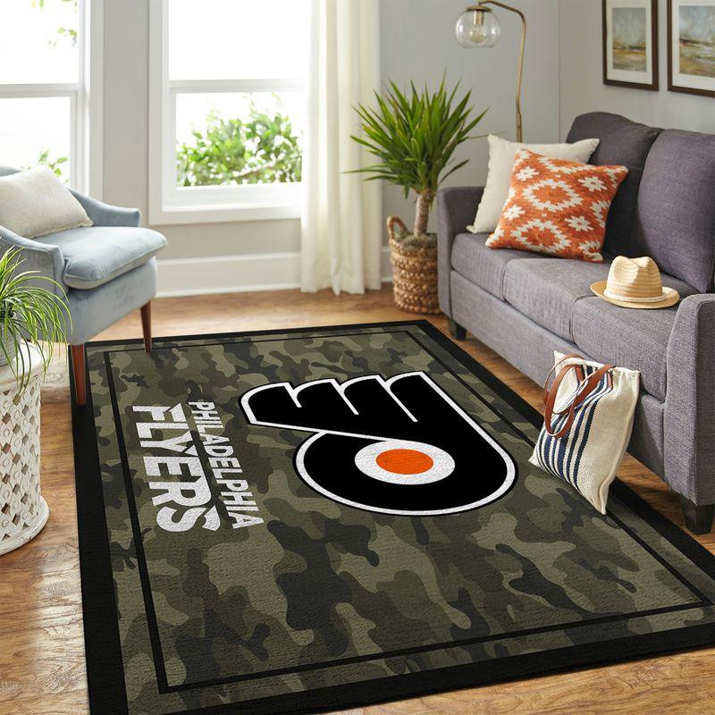 Philadelphia Flyers Nhl Team Logo Camo Style Custom Type 7841 Rug Area Carpet Home Decor Living Room