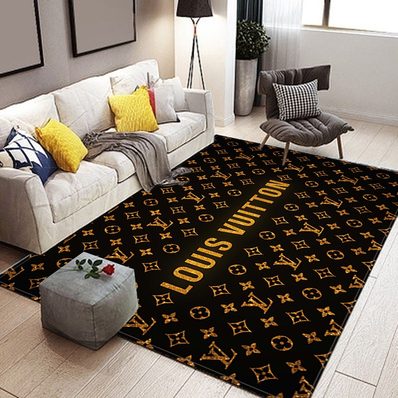 Louis Vuitton Golden Luxury Fashion Brand Rug Door Mat Home Decor Area Carpet