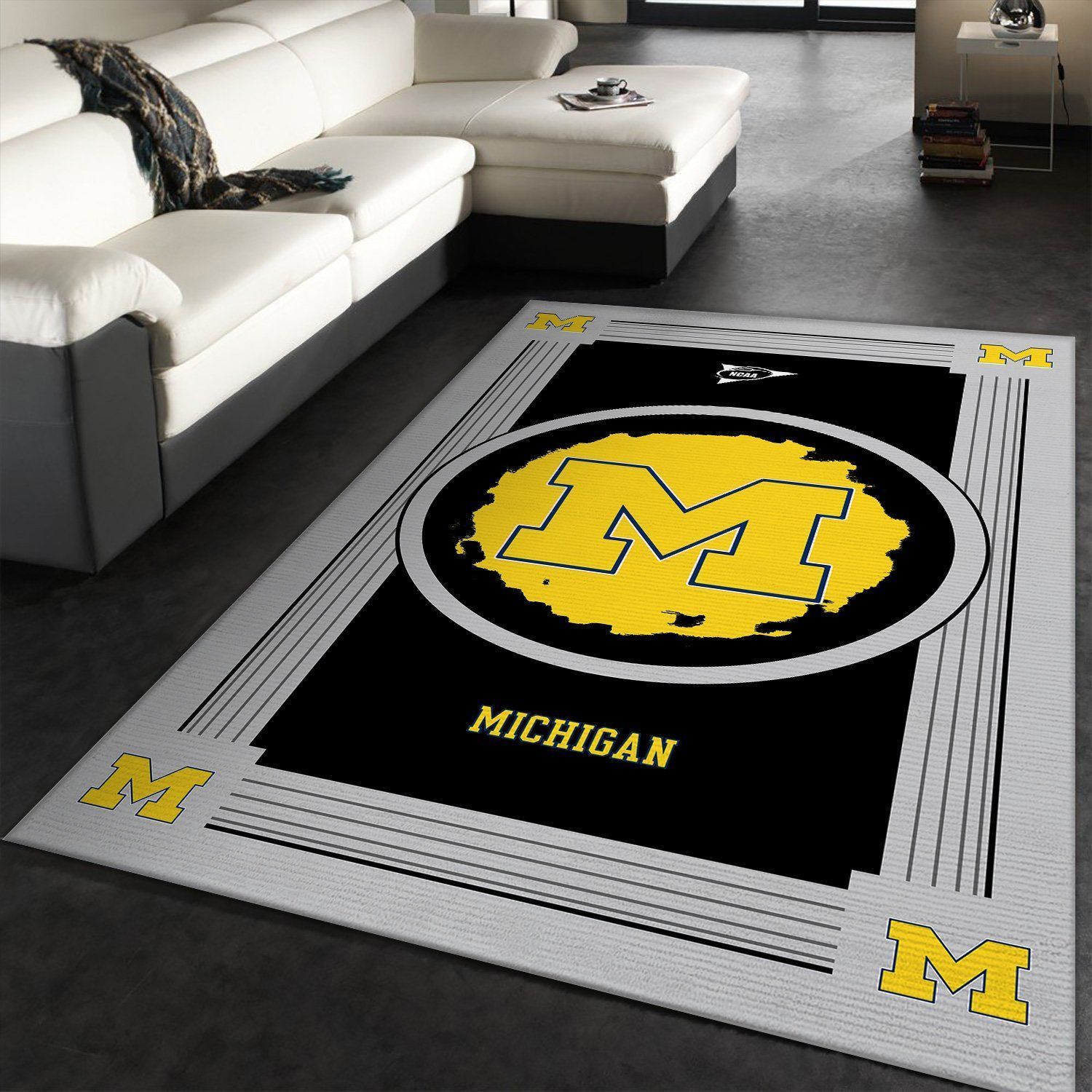 Michigan Wolverines Ncaa Team Logo Nice Rer Ws Type 8423 Rug Living Room Home Decor Area Carpet