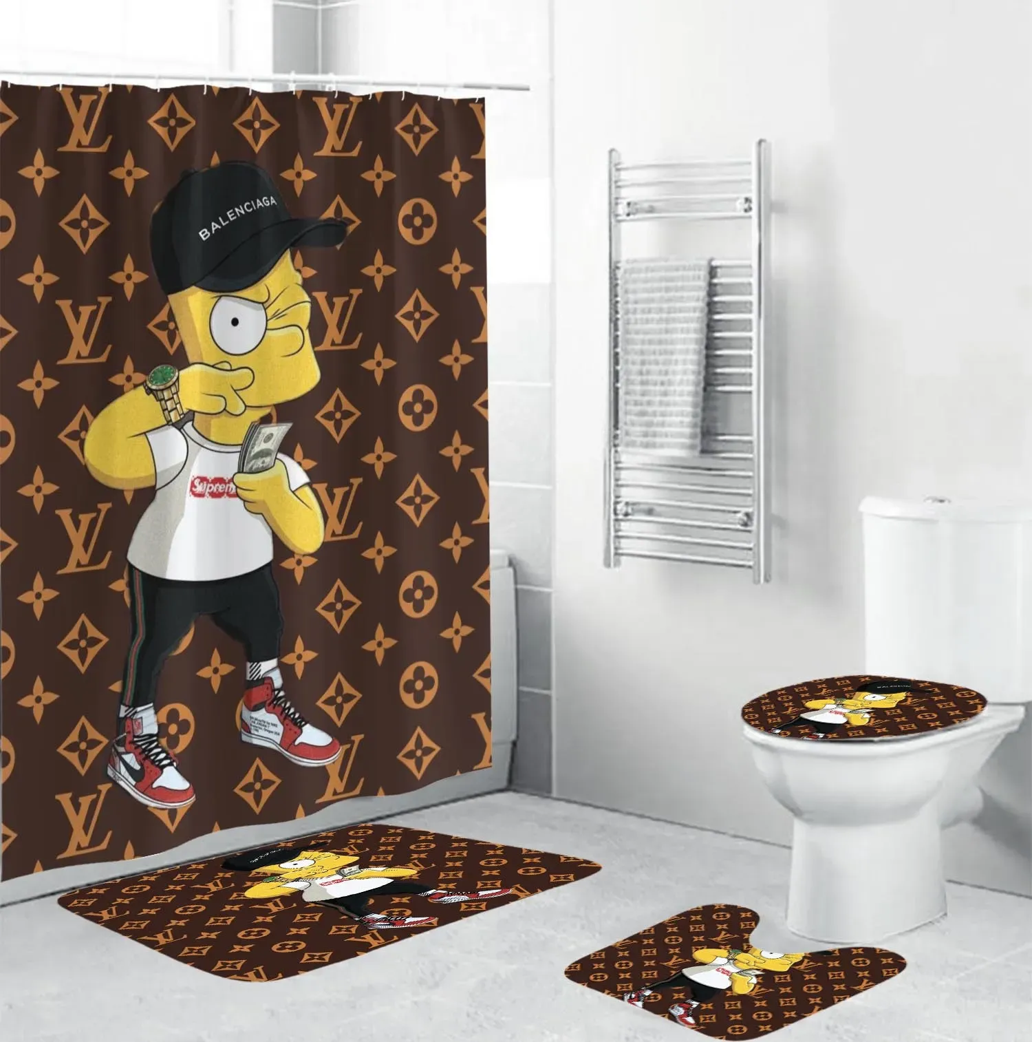 Louis Vuitton Supreme Bathroom Set Home Decor Bath Mat Hypebeast Luxury Fashion Brand