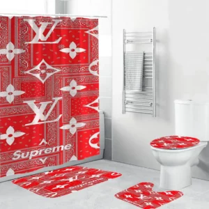 Louis Vuitton Supreme Bathroom Set Hypebeast Luxury Fashion Brand Home Decor Bath Mat