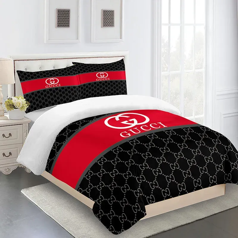 Gucci Logo Brand Bedding Set Home Decor Bedspread Luxury Bedroom