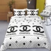 Chanel White Logo Brand Bedding Set Home Decor Bedroom Bedspread Luxury