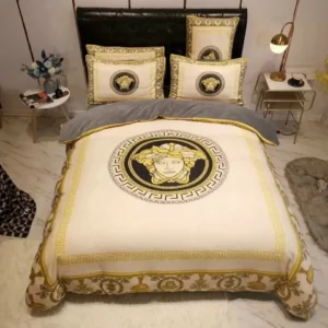 Gianni Versace Beige Logo Brand Bedding Set Bedspread Home Decor Luxury Bedroom