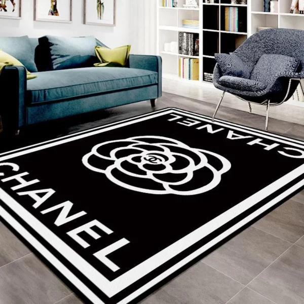 Chanel Black Rectangle Rug Area Carpet Fashion Brand Luxury Door Mat Home Decor