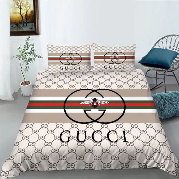 Gucci Logo Brand Bedding Set Bedroom Bedspread Luxury Home Decor