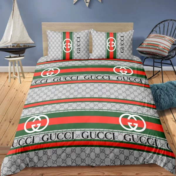 Gucci Logo Brand Bedding Set Bedspread Luxury Bedroom Home Decor