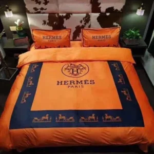 Hermes Logo Brand Bedding Set Luxury Home Decor Bedroom Bedspread