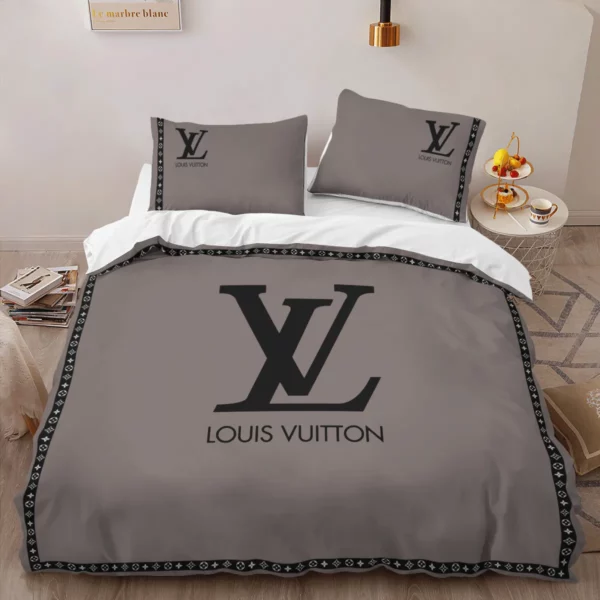 Louis Vuitton Brown Louis Vuitton Logo Brand Bedding Set Luxury Home Decor Bedroom Bedspread