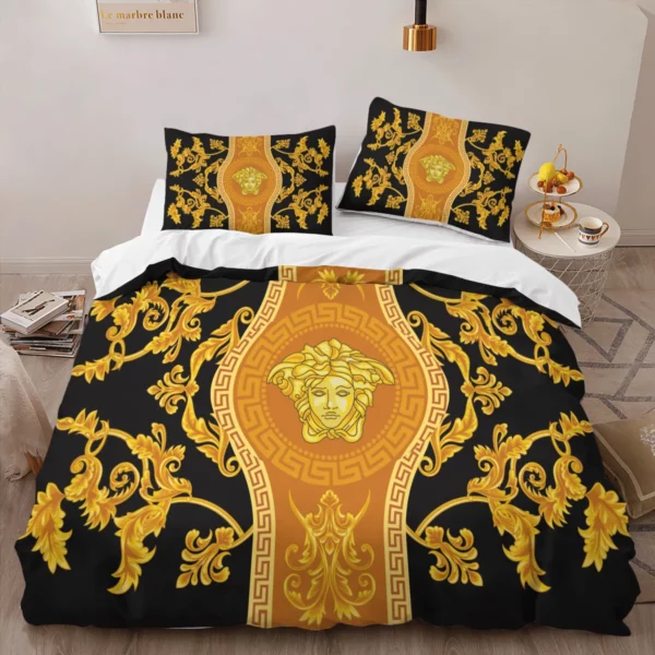 Versace Gold Louis Vuitton Logo Brand Bedding Set Home Decor Luxury Bedroom Bedspread