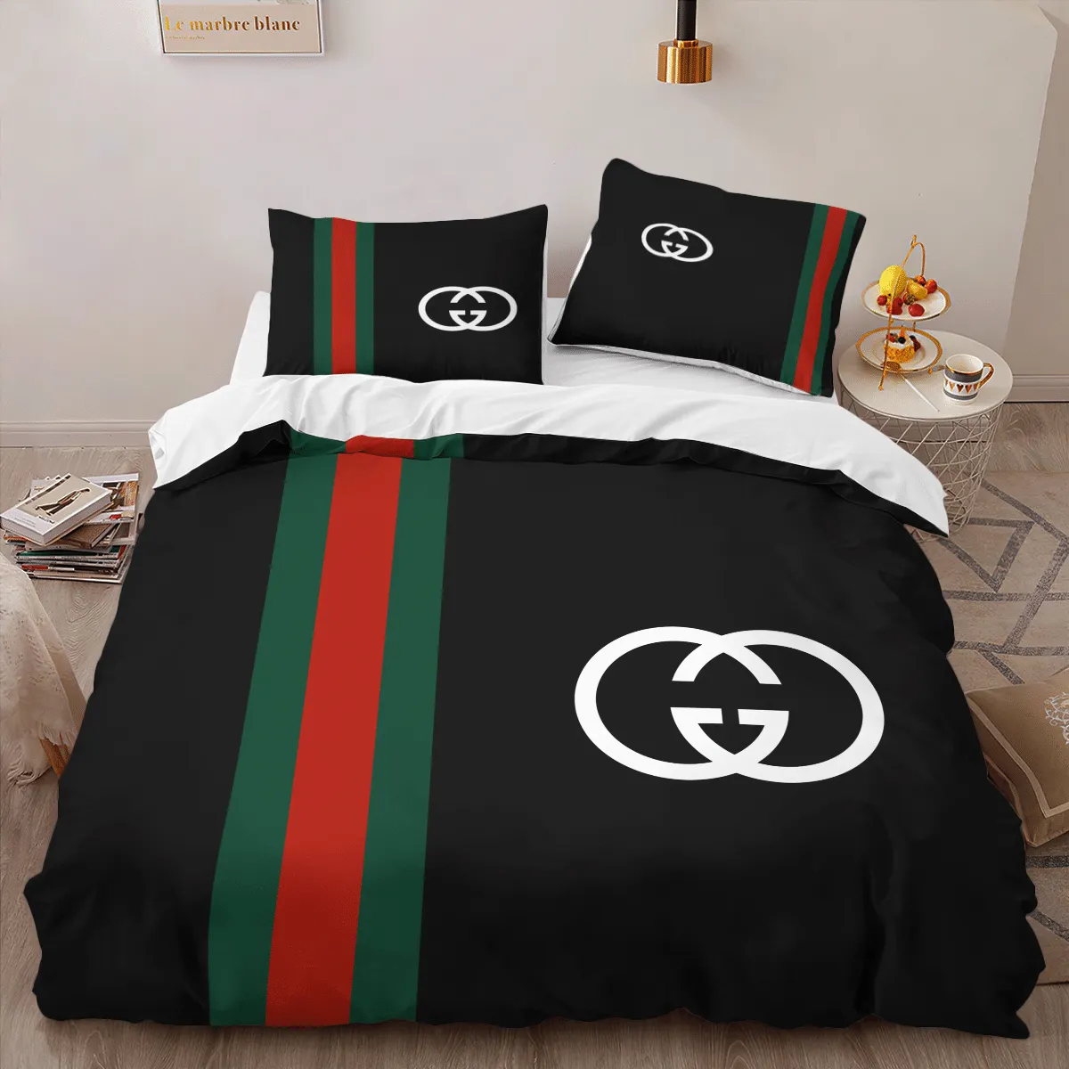 Gucci Black Logo Brand Bedding Set Bedspread Luxury Home Decor Bedroom