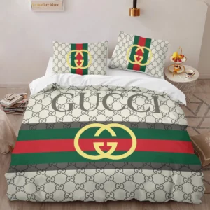 Gucci Stripe Logo Brand Bedding Set Luxury Home Decor Bedspread Bedroom