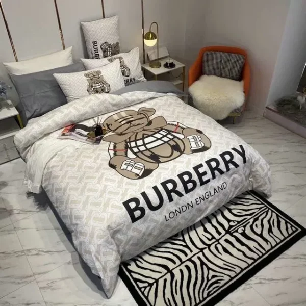 Burberry Bear Logo Brand Bedding Set Home Decor Bedroom Bedspread Luxury