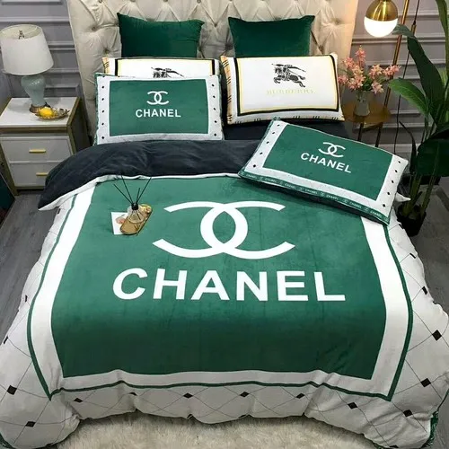 Chanel Green Logo Brand Bedding Set Bedspread Bedroom Luxury Home Decor