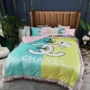 Chanel Blue Yellow Logo Brand Bedding Set Bedspread Luxury Bedroom Home Decor