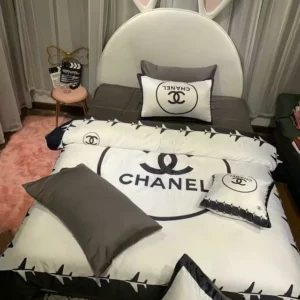 Chanel White Logo Brand Bedding Set Luxury Bedspread Home Decor Bedroom