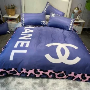 Chanel Blue Logo Brand Bedding Set Home Decor Bedspread Luxury Bedroom