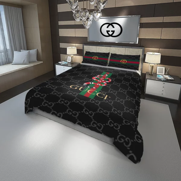 Gucci Snake Logo Brand Bedding Set Bedroom Luxury Home Decor Bedspread