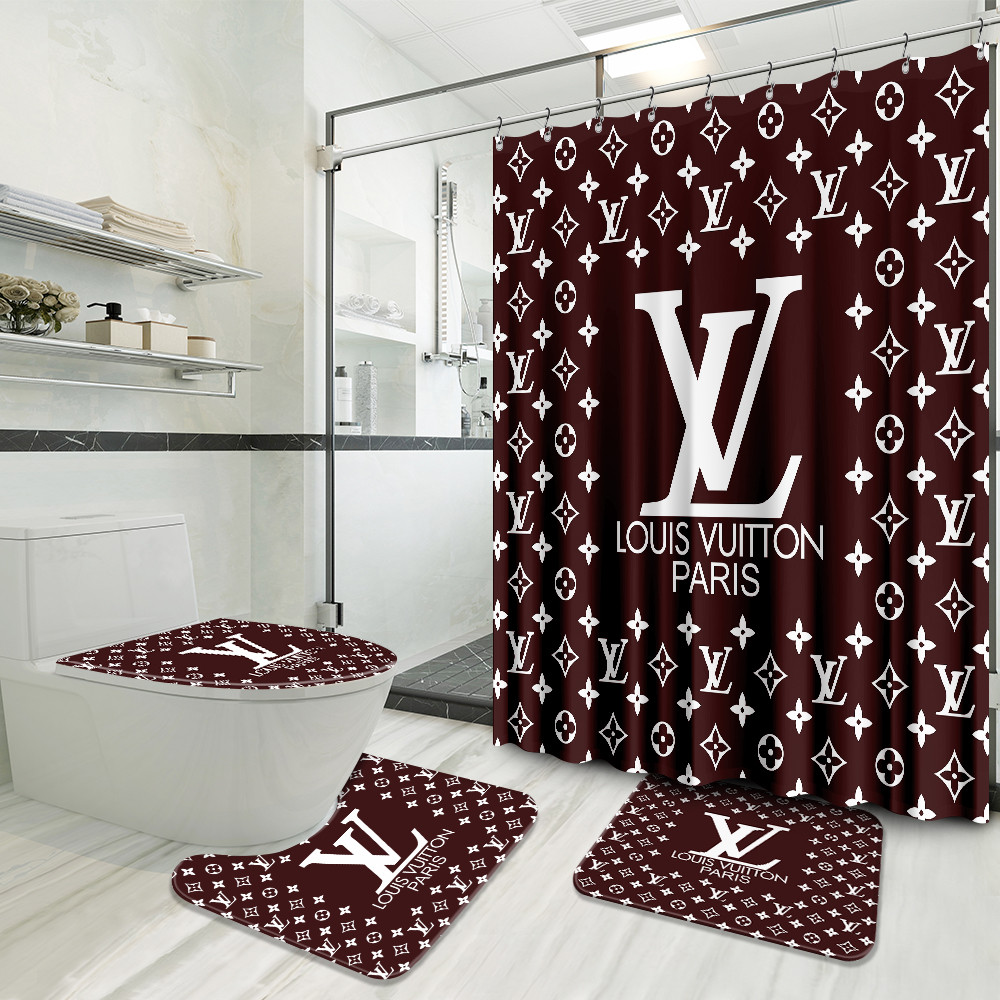 Louis Vuitton Dark Red Bathroom Set Home Decor Hypebeast Luxury Fashion Brand Bath Mat