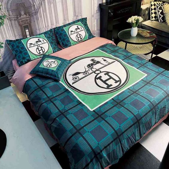 Hermes Logo Brand Bedding Set Home Decor Bedroom Bedspread Luxury