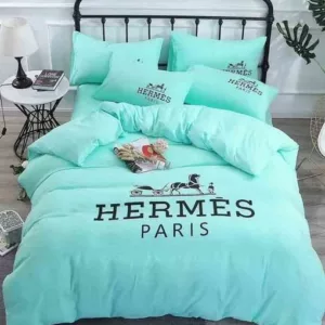 Hermes Light Blue Logo Brand Bedding Set Bedroom Luxury Home Decor Bedspread