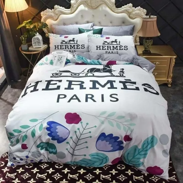 Hermes Paris Logo Brand Bedding Set Bedroom Home Decor Bedspread Luxury