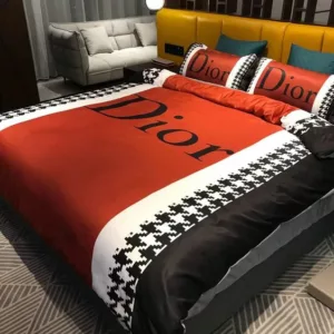 Dior Red Logo Brand Bedding Set Bedroom Bedspread Home Decor Luxury