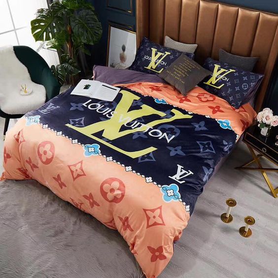 Louis Vuiton Paris Logo Brand Bedding Set Luxury Bedroom Home Decor Bedspread