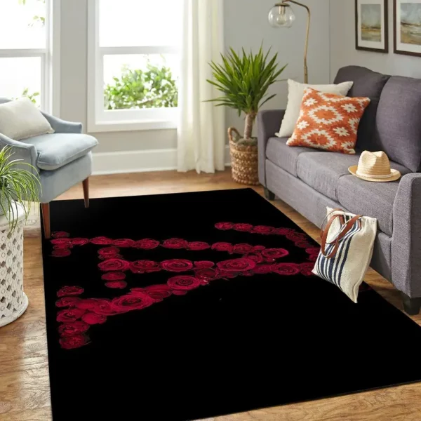 Louis Vuitton Roses Rectangle Rug Door Mat Fashion Brand Luxury Home Decor Area Carpet