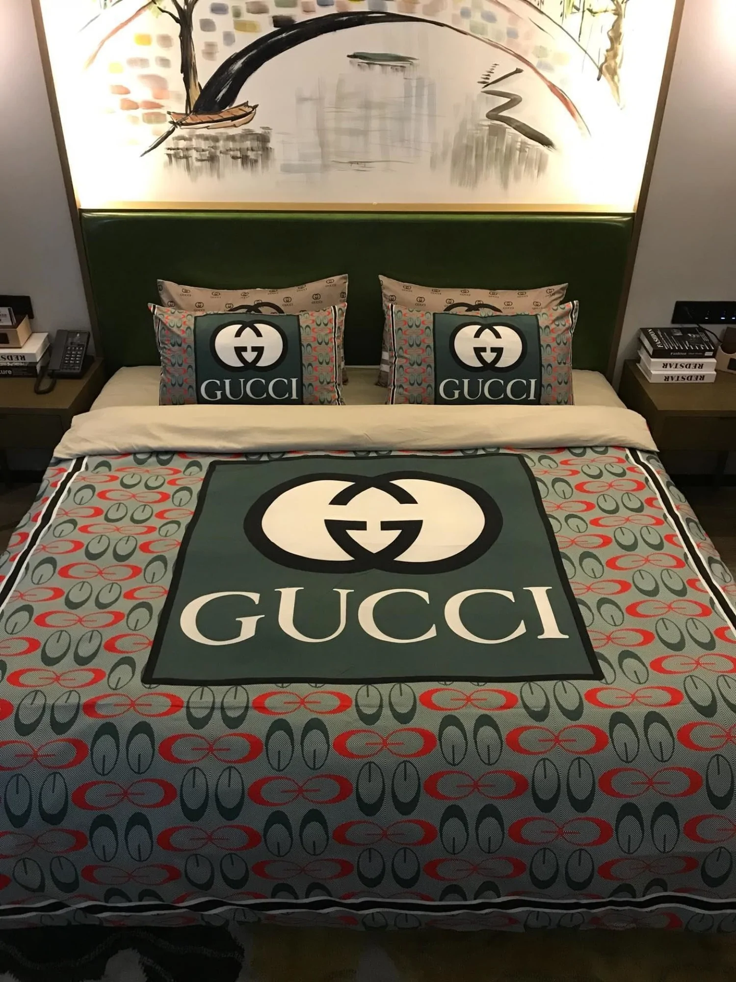 Gucci Logo Brand Bedding Set Bedroom Home Decor Luxury Bedspread