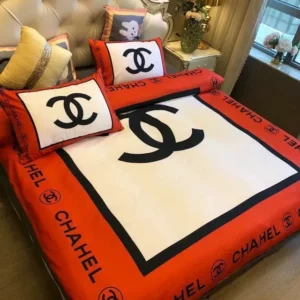 Chanel White Red Logo Brand Bedding Set Bedspread Bedroom Luxury Home Decor