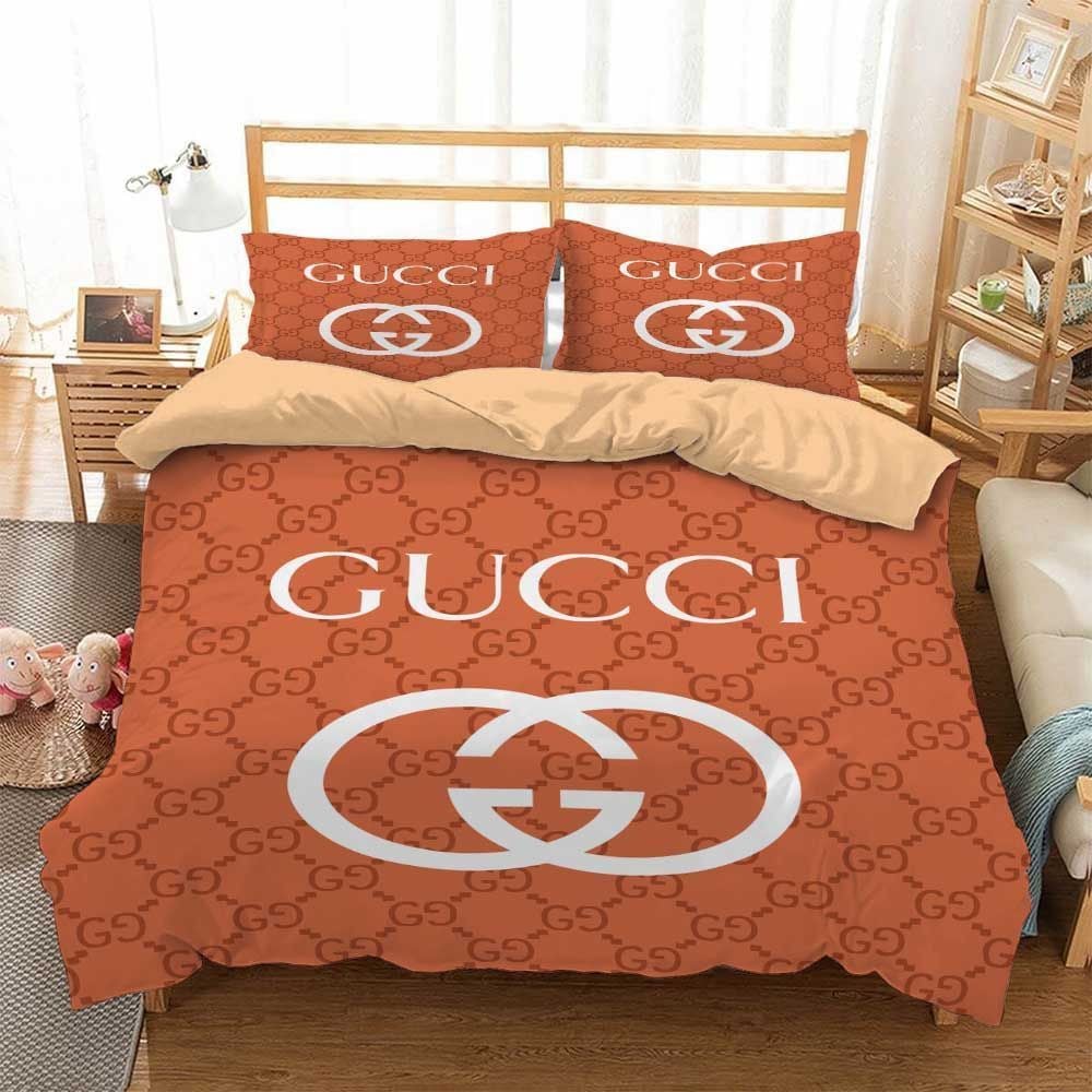 Gucci Orange Logo Brand Bedding Set Luxury Home Decor Bedspread Bedroom