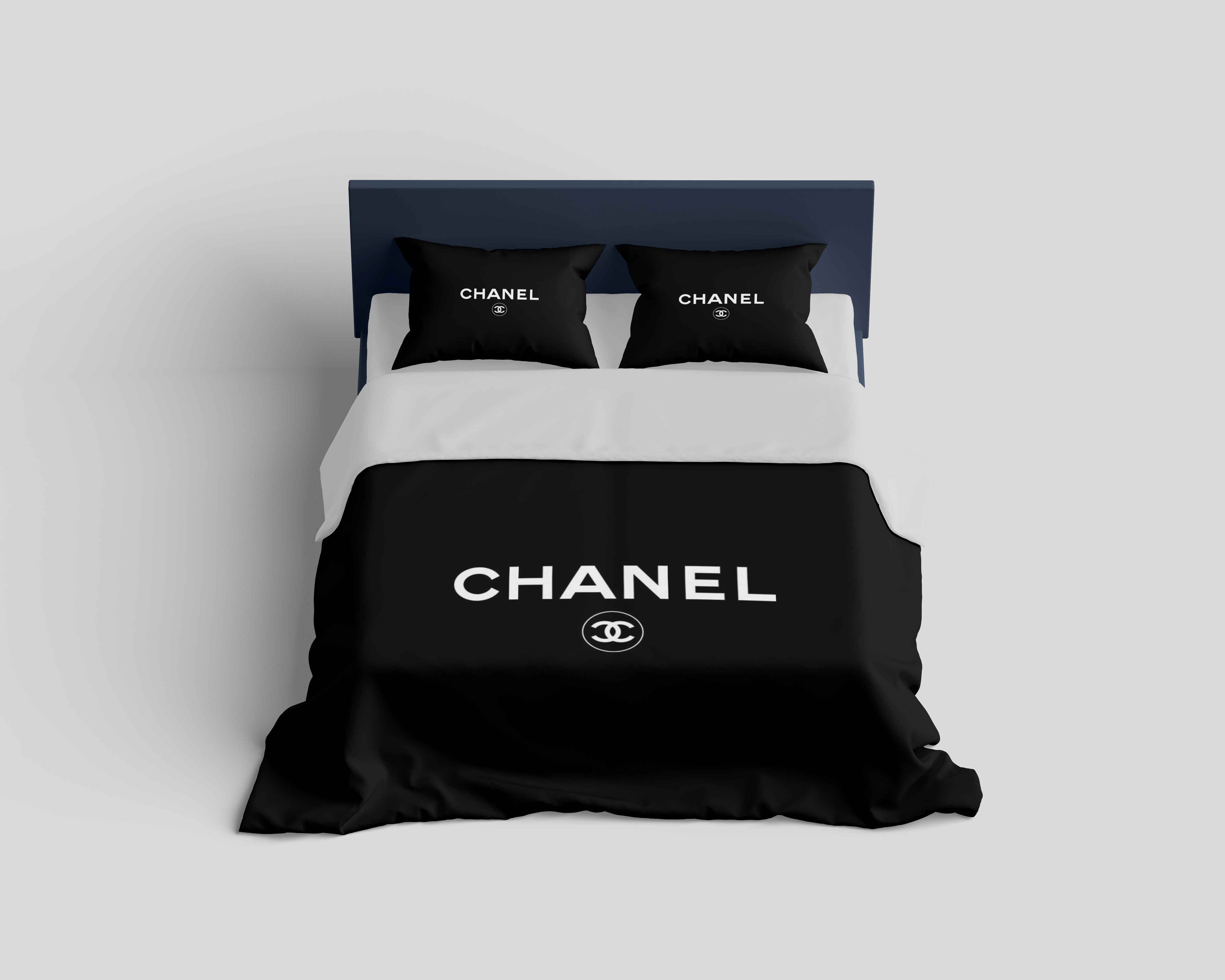 Chanel Black Classic Logo Brand Bedding Set Home Decor Bedspread Luxury Bedroom