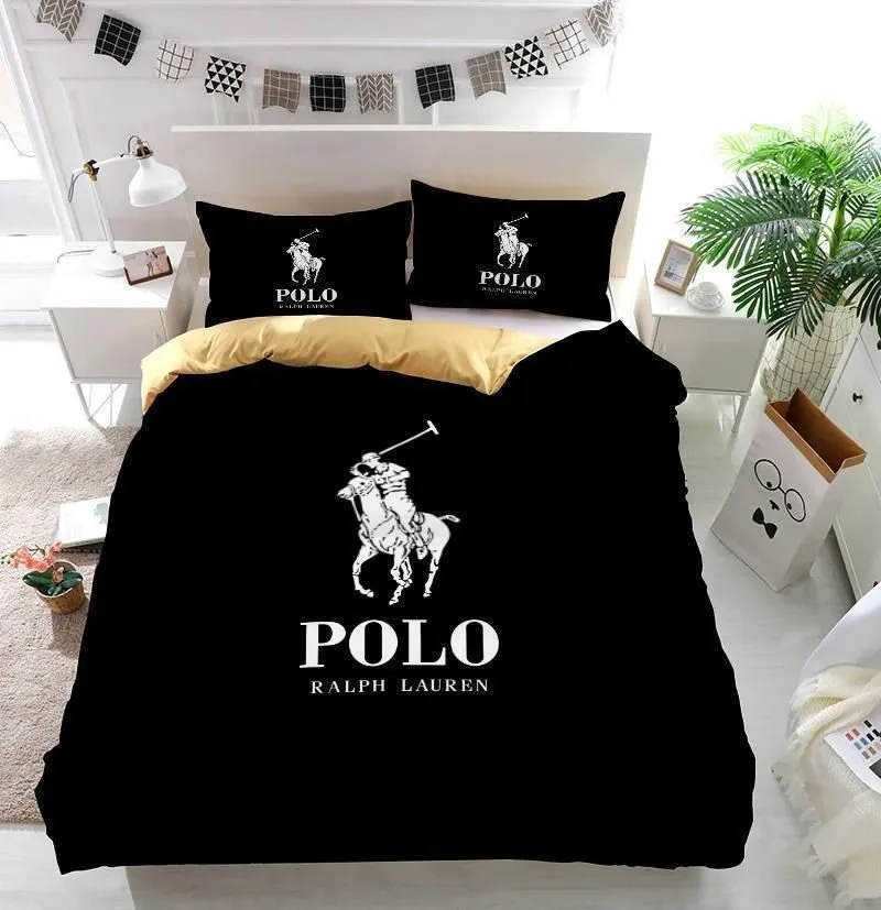 Ralph Lauren Black Logo Brand Bedding Set Bedroom Bedspread Home Decor Luxury