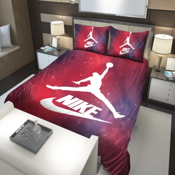 Nike Jordan Red Logo Brand Bedding Set Bedroom Home Decor Luxury Bedspread