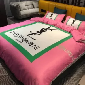 Yves Saint Laurent Pinky Logo Brand Bedding Set Bedspread Luxury Home Decor Bedroom