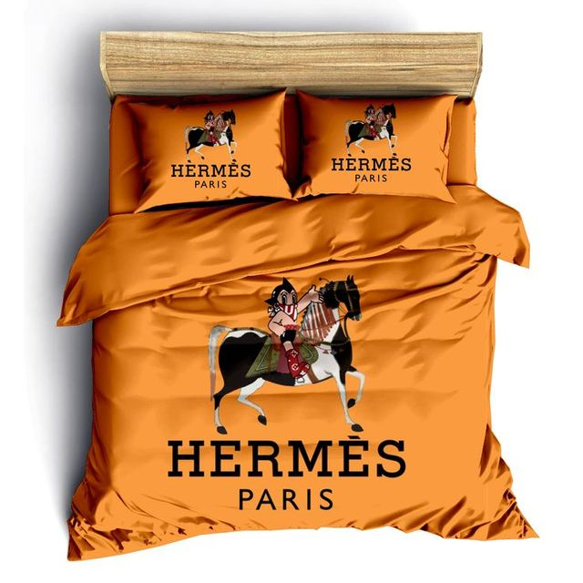 Hermes Paris Logo Brand Bedding Set Bedroom Bedspread Luxury Home Decor