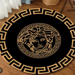 Versace Baroque Black Round Rectangle Rug Home Decor Door Mat Fashion Brand Luxury Area Carpet