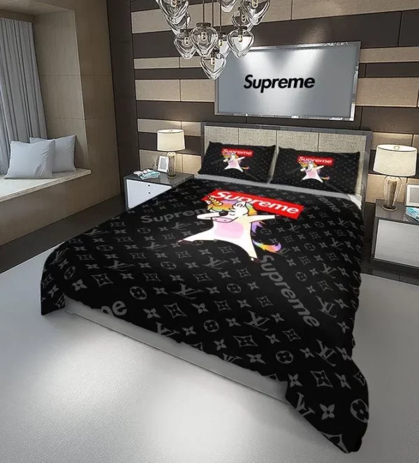 Louis Vuitton Supreme Unicorn Logo Brand Bedding Set Home Decor Bedspread Bedroom Luxury