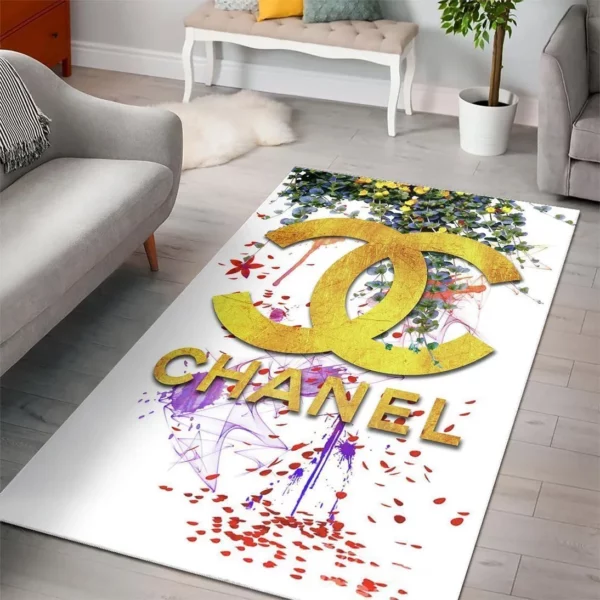 Chanel Paint Golden Rectangle Rug Area Carpet Fashion Brand Home Decor Door Mat Luxury