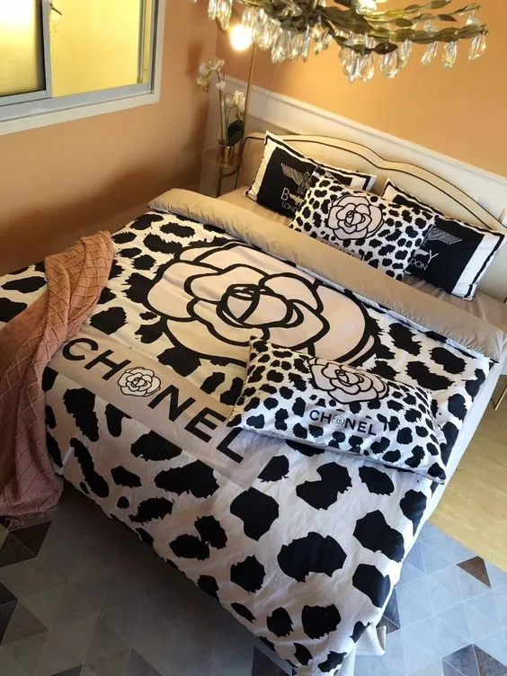 Chanel Logo Brand Bedding Set Bedspread Luxury Home Decor Bedroom