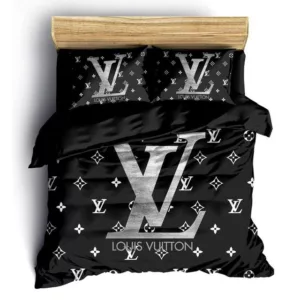 Louis Vuitton Black Logo Brand Bedding Set Home Decor Bedspread Bedroom Luxury