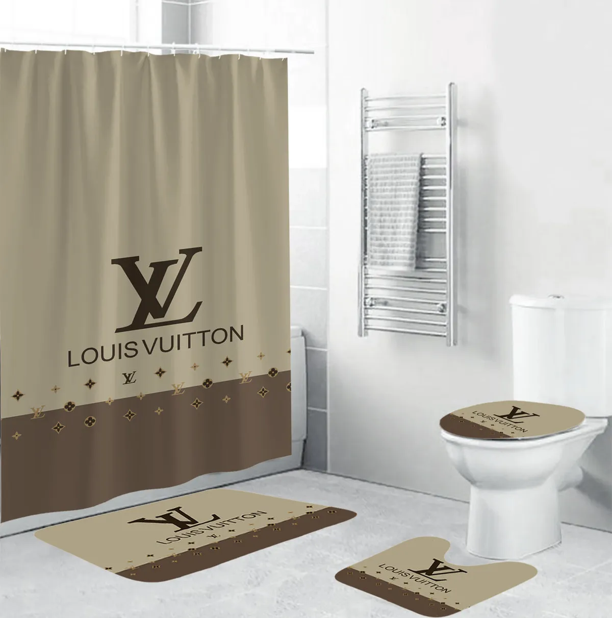 Louis Vuitton Light Grey Bathroom Set Home Decor Luxury Fashion Brand Hypebeast Bath Mat