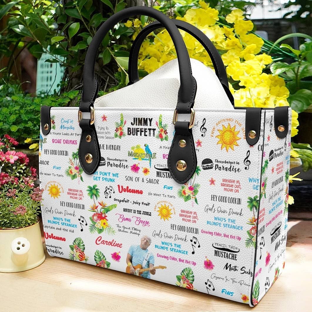 Jimmy Buffett Black Women Leather Hand Bag